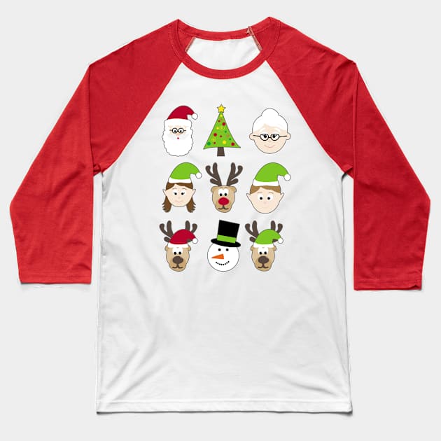 North Pole Christmas Friends Faces Baseball T-Shirt by 4Craig